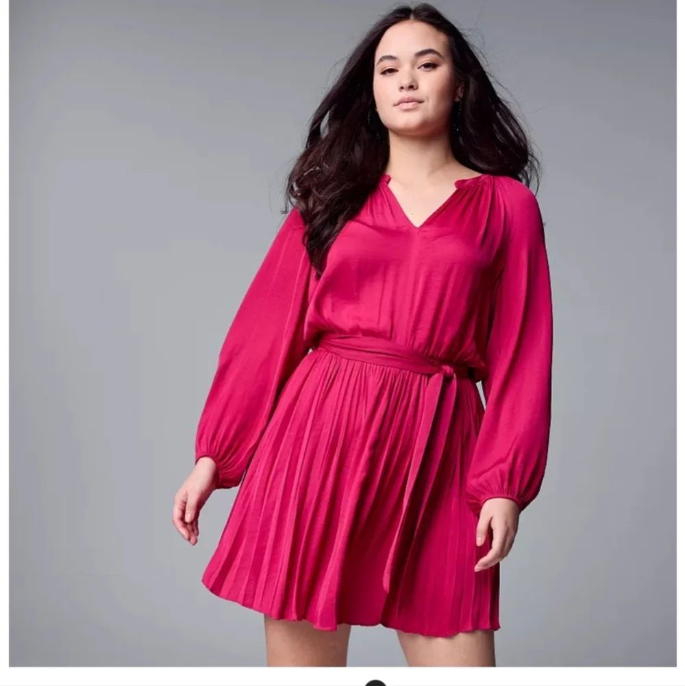 NWT Simply Vera Vera Wang Fuchsia Long Sleeve Dress - Picture 2 of 5